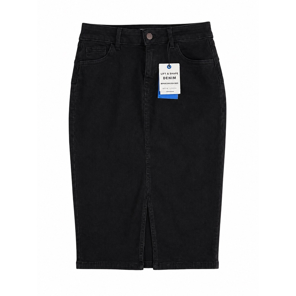 NWT New Look Lift & Shape Black Denim Pencil Skirt Size 10 High Waist Stretch